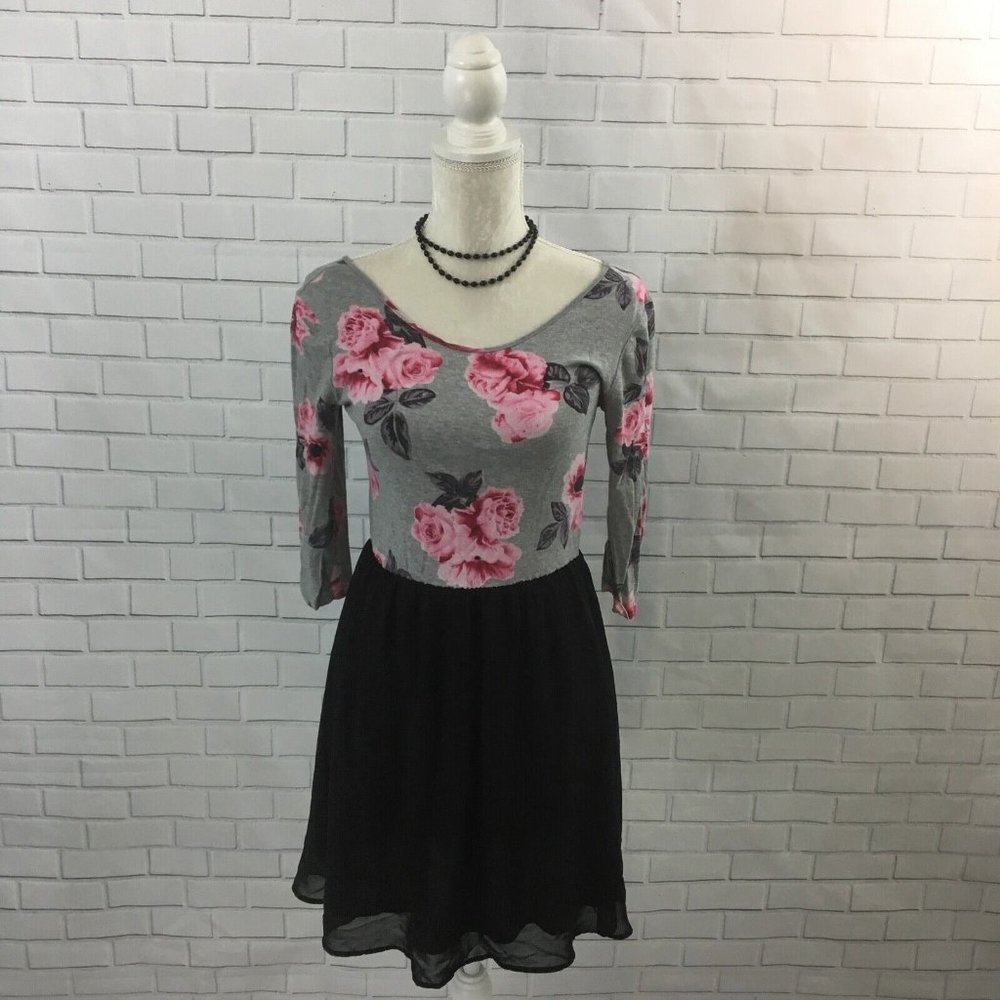 Divided Women's Dress Mixed Media Skater Dress Cottagecore Floral Scoop Back 10